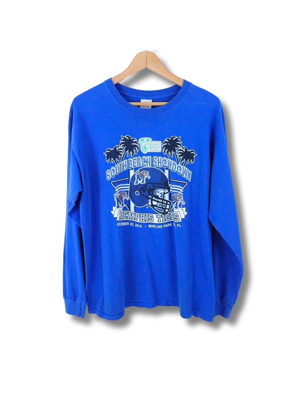 Memphis Tigers South Beach Showdown 2014 Miami Bowl Gildan L Long Sleeve Tee